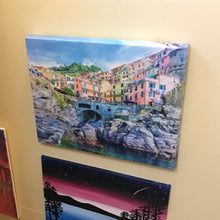 Load image into Gallery viewer, Cinque Terre Italy Seascape Watercolor on Canvas Uplifting Artware
